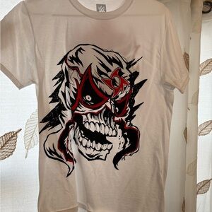 WWE White Short-Sleeve Tee with Red & Black Skull Artwork